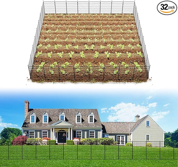 FXW Decorative Garden Fence for Yard - 32in(H) x 63.0ft(L) 32 Panels - Metal Fencing Panels - Animal Barrier Border for Dogs & Rabbits, Flower & Plant Edging