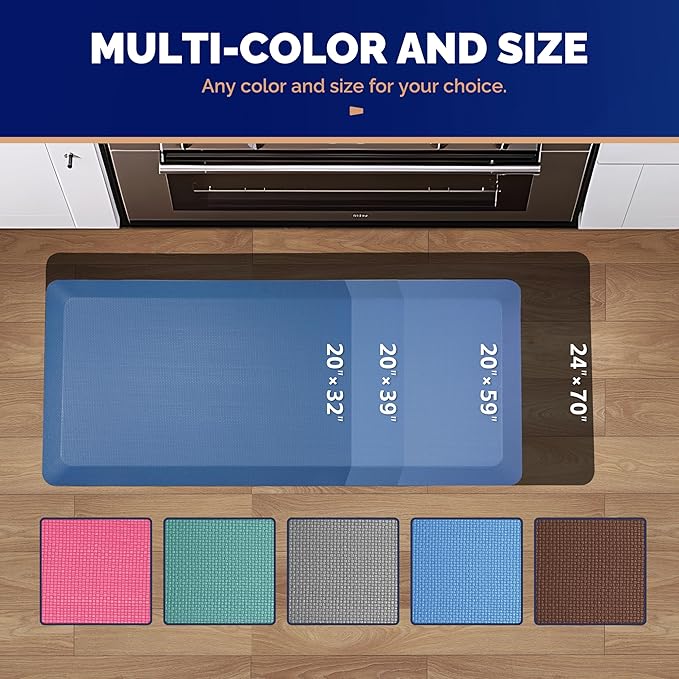 FEATOL Anti Fatigue Mat for Standing, 9/10 Extra Thick Ergonomic Standing Desk Mat, Comfort & Durable Memory Foam Standing Mat at Home,Office All Day (20" x 32", Blue, 1PC)