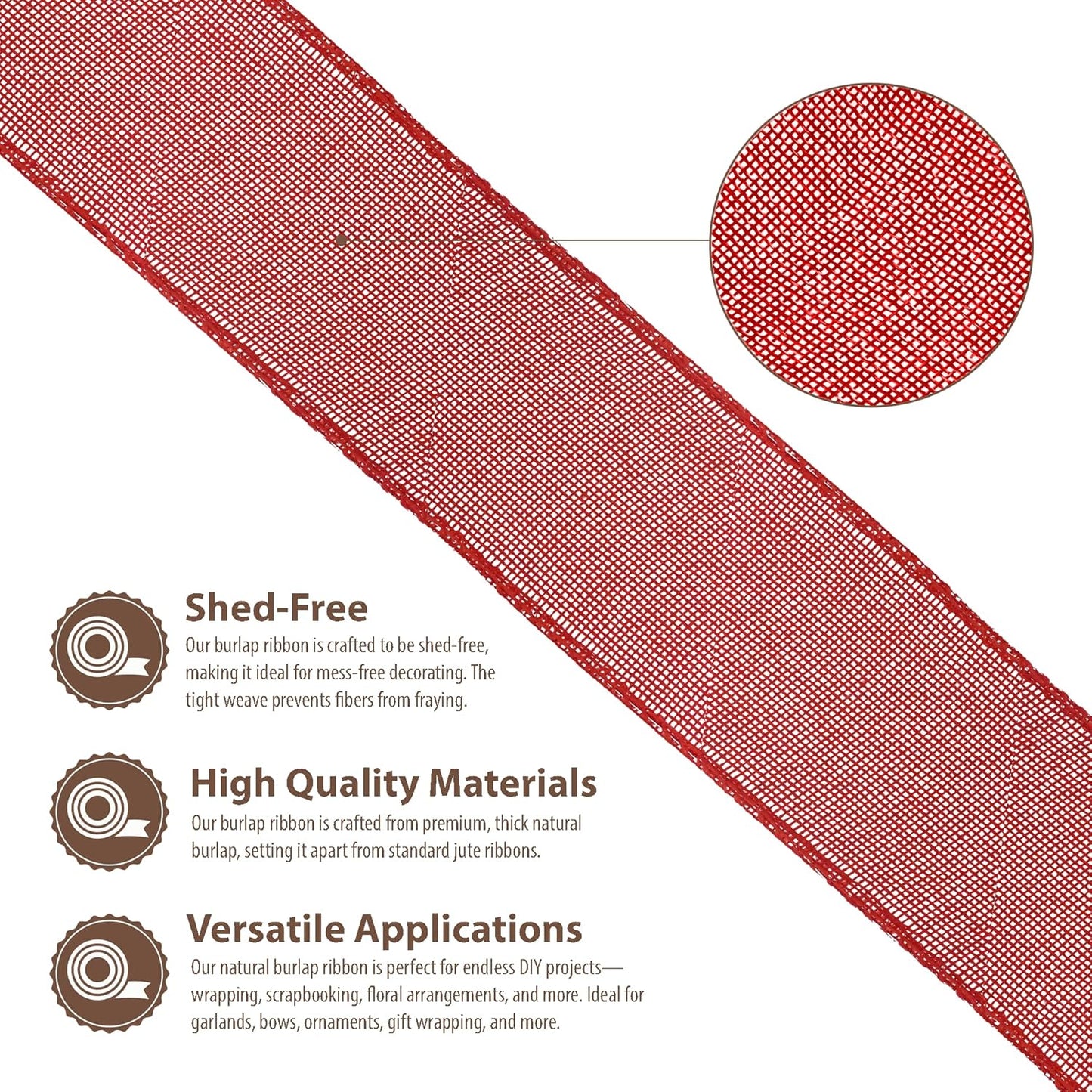 Mandala Crafts Red Burlap Ribbon 3 Inches Wide Jute Ribbons for Crafts - 20 Yds Roll Rustic Burlap Wrap Trim Ribbons for Wreaths Bows Wedding Party Decoration