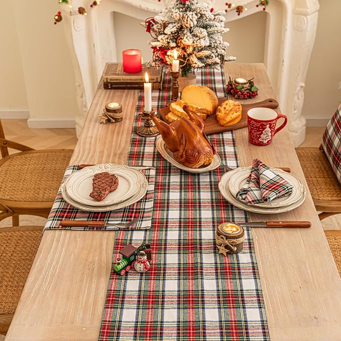 Red White Plaid Christmas Table Runner, Winter Holiday Table Runners 72 inches Long Xmas Decorations Indoor Outdoor Farmhouse Home Kitchen Dining Party Decor