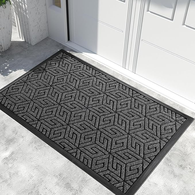 Yimobra Extra Large Door Mat 60x36, All-Weather Waterproof Outdoor Mats for Front Door, Non Slip Rubber Doormat for Patio Proch Outside Entryway Indoor, Mix Grey