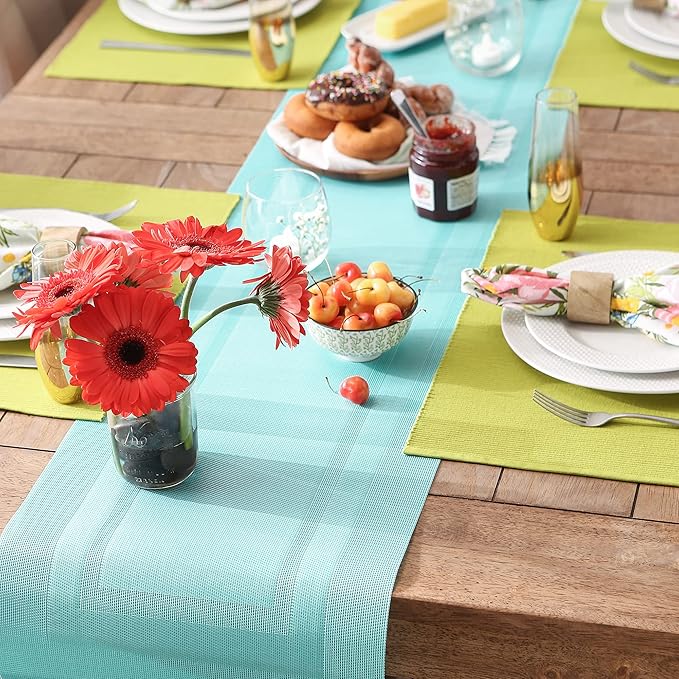 DII PVC Tabletop Collection Woven Indoor/Outdoor, Table Runner, 14x72, Aqua