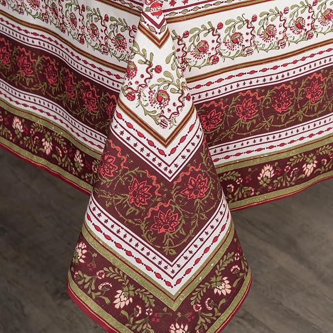 Maison d' Hermine Table Cloth Square Table 100% Cotton 54 x 54 Inches Fall Tablecloth Reusable Everyday Use for Thanksgiving Christmas Decorations Dining Farmhouse Party (Reveillon Au Jardin)