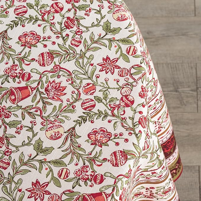 Maison d' Hermine Table Cloth Round Table 100% Cotton 63 Inches Fall Tablecloth Reusable Everyday Use for Thanksgiving Christmas Decorations Dining Farmhouse Party (Reveillon Au Jardin)