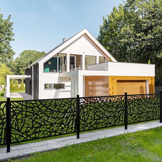 Casaphoria 72" H x 47" W Metal Outdoor Privacy Screen, Freestanding Decorative Divider for Patio, Deck, Balcony, and Garden with Stable Base, Black Net