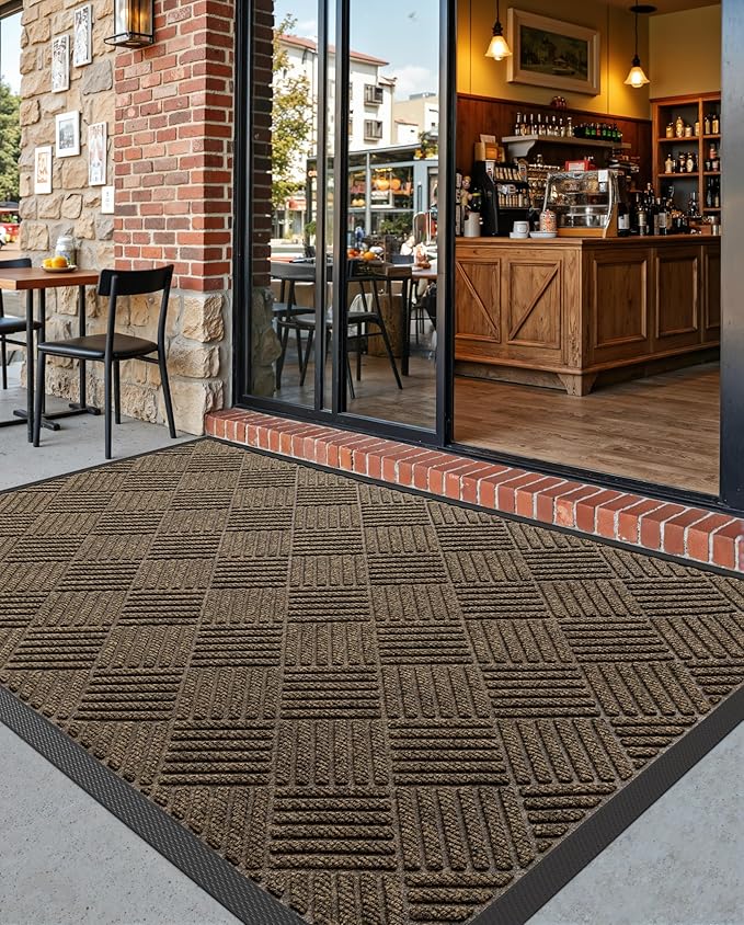 DEXI Front Door Mat Outside Entrance, 17x29 Rubber Entry Doormat Heavy Duty, Welcome Mats Non Slip for Inside House Floor Entryway Back Doors Exterior Patio, Diamond Brown