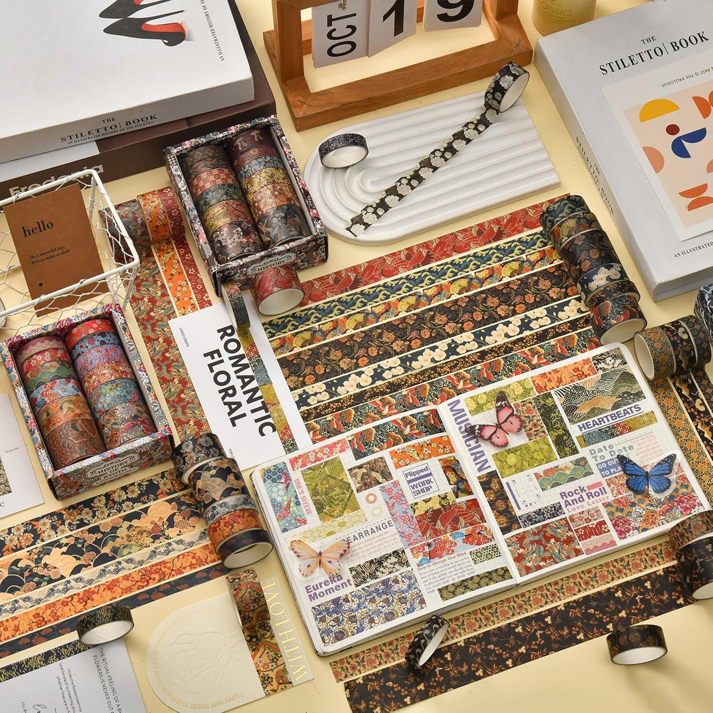 12 Rolls Kyoto Charm Washi Tape Set Japanese Arts Adhesive Tapes Geometric Garden Decorative Masking Tape Sets for Craft, Kids, Scrapbook, DIY, Gift Wrapping (Purple Sakura)