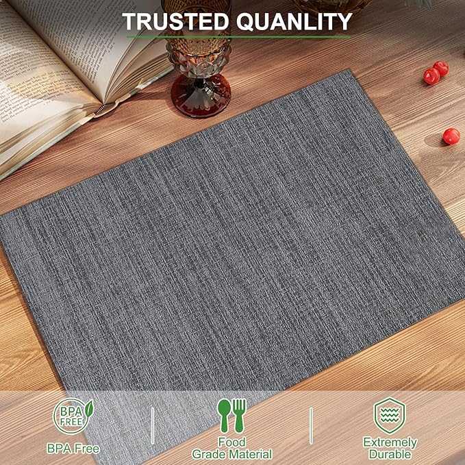 BETEAM Placemats Set of 8, Woven Vinyl Placemat for Dining Table Washable Wipeable Kitchen Place Mats Durable Indoor Outdoor Table Mats