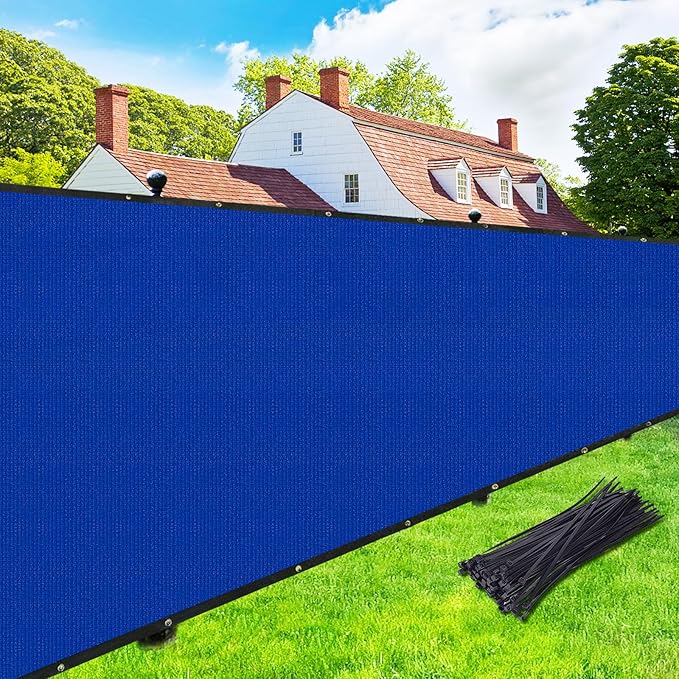 UPGRADE Privacy Screen 4' x 50' Fence Commercial Shade Cover with Brass Grommets Heavy Duty Perfect for Outdoor Back Yard, Blue, Customizable