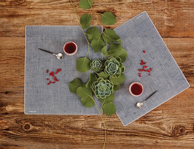 Modern Twist Placemat 100% Food-Grade Silicone, Waterproof and Reusable, Linen - Denim