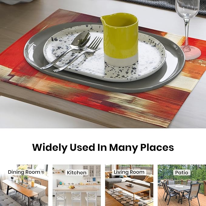 Modern Art Placemats Set of 4 Red Abstract Painting Place Mats Washable Linen Placemat for Kitchen Dining Table Home Party Banquet Decor 18x12 Inches