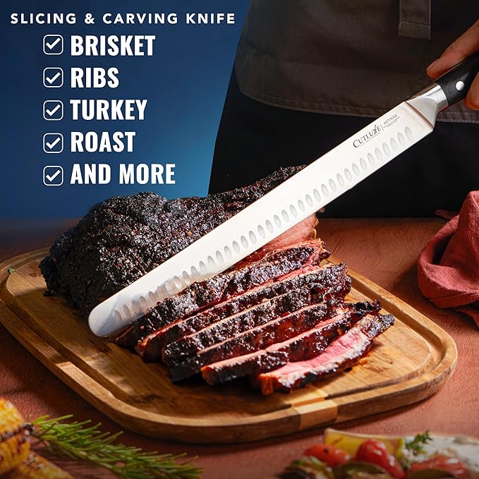Cutluxe Brisket Knife – 12" Carving & Slicing Knife for Meat & BBQ – Razor Sharp German Steel, Sheath Included, Ergonomic Full Tang Handle Design, Grilling Gifts for Men – Artisan Series