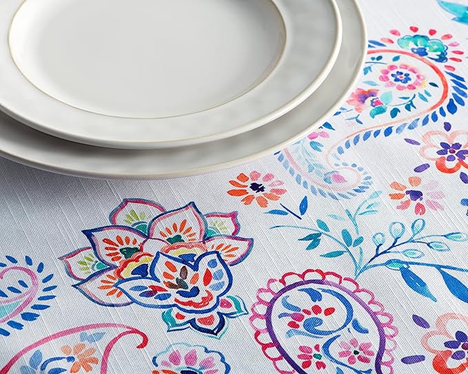 Maison d' Hermine Table Cloth Square Table 100% Cotton 60 x 60 Inches Tablecloth Reusable Decorative for Dining Room, Farmhouse, Home, Party, Festive & Wedding Spring Summer - Indian Floral