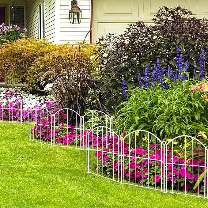Decorative Garden Fence 17in x10ft, 10 Pack Rustproof Metal No Dig Fence Animal Barrier for Dog, Arched Flower Bed Edging Ornamental Wire Border Panel Fencing for Yard Patio Outdoor Decor White