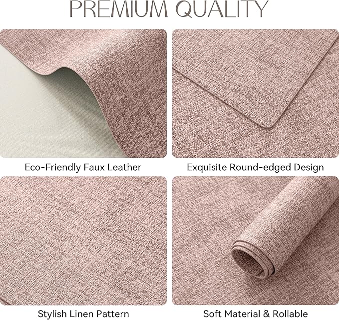 Romanstile Vinyl Placemats Set of 6-12 X 17 Inch - Heat Resistant Place Mats 100% Waterproof Oilproof Wipeable Reversible Faux Leather Table Mats for Kitchen, Dining, Party, Outdoor, Pink