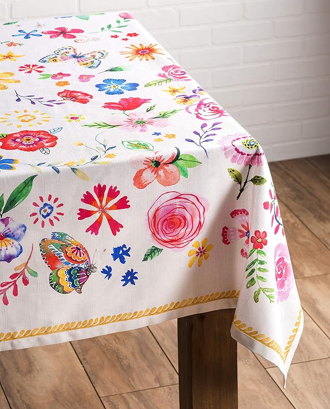 Maison d' Hermine Table Cloth Rectangle Table 100% Cotton 54 x 72 Inches Tablecloth Reusable for Dining Room, Farmhouse, Home, Party, Festive & Wedding Spring Summer - Happy Florals - Sweety