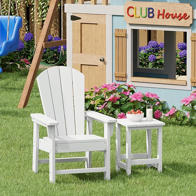 Costaelm Kids Outdoor Side Table, Small Patio HDPE Adirondack Square Table, Porch End Table for Outside Pool Garden, White