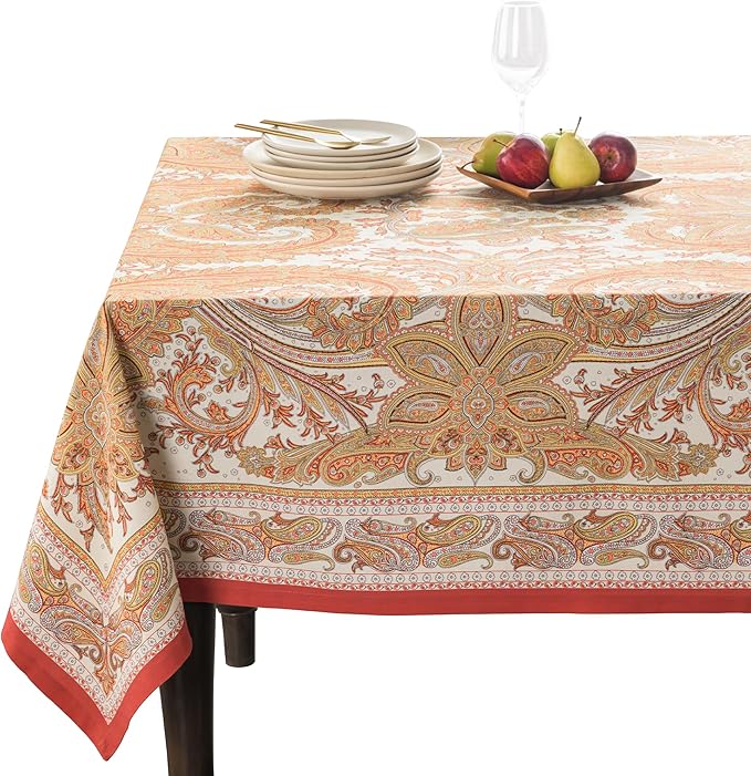 Maison d' Hermine Table Cloth Rectangle Table 100% Cotton 70 x 108 Inches Fall Tablecloth Reusable Everyday Use for Thanksgiving Christmas Decorations Dining Farmhouse Party (Kashmir Paisley)