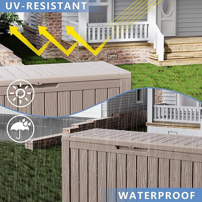 80 Gallon Waterproof Resin Deck Box, UV Resistant Outdoor Storage for Garden, Patio, Porch, Delivery（Black，80 Gallon）