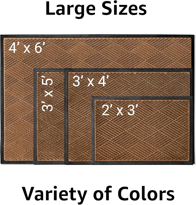 Ecomills Deluxe Diamond Entrance Door Mat, Medium Heavy Duty Absorbent Rubber Rug, Brown, 2’ X 3’ feet