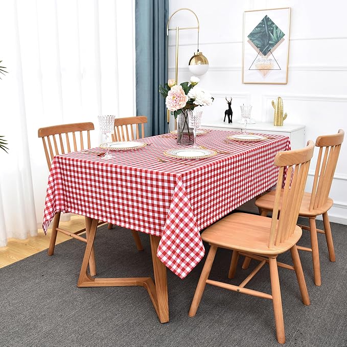Classic Gingham Plaid Tablecloth Fabric - Rectangular 58x102 Inch Water Resistant Checked Table Cloth for Indoor/Outdoor Use - Table Cover for Kitchen, Picnics, Gardens, and Parties