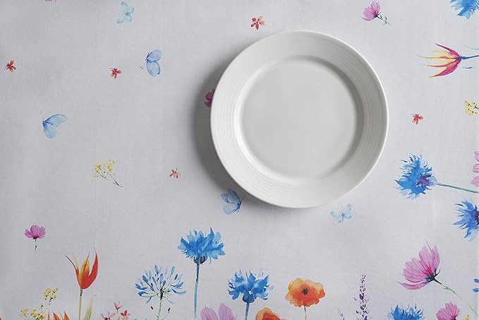 Maison d' Hermine Table Cloth Square Table 100% Cotton 54 x 54 Inches Tablecloth Reusable Decorative for Dining Room, Farmhouse, Home, Party, Festive & Wedding Spring Summer - Flower in The Field