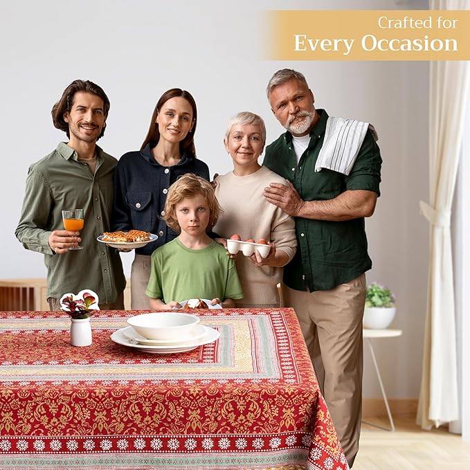 Maison d' Hermine Table Cloth Square Table 100% Cotton 54 x 54 Inches Fall Tablecloth Reusable Everyday Use for Thanksgiving Christmas Decorations Dining Farmhouse Party (Sofia)