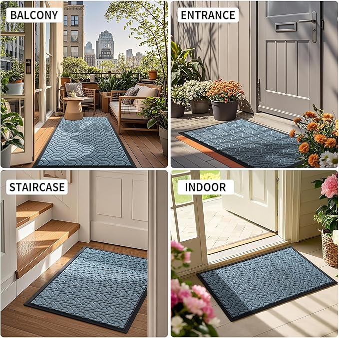 Yimobra Front Door Mat Outside Entrance 29.5x17, Waterproof Heavy Duty Outdoor Mats for Front Door, Non Slip Rubber Entry Mat for Garage Patio Indoor, Mix Blue