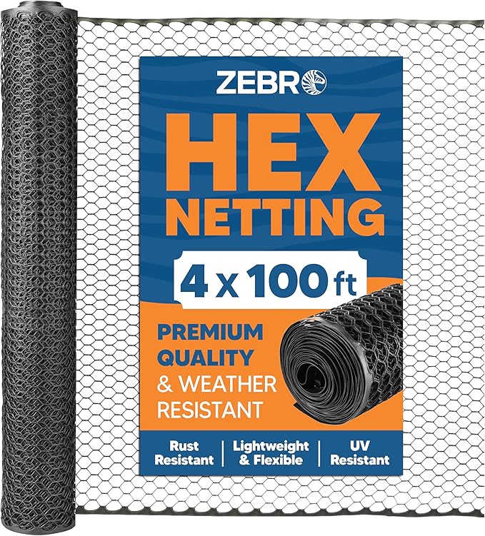 Zebro Plastic Chicken Wire Fence – Flexible Poultry Netting & Garden Fence for Large Chicken Coops, Farm Use, Pet Enclosures & Agriculture – Weatherproof & Rust-Free - 4' x 100' Black