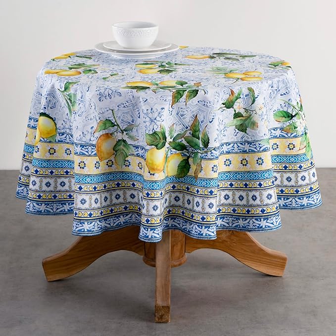 Maison d' Hermine Table Cloth Round Table 100% Cotton 69 Inches Tablecloth Reusable Decorative Everyday Use for Dining Room, Farmhouse, Home, Party, Festive & Wedding Spring Summer - Citrus