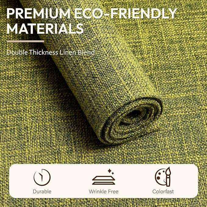 Blue Forest Placemats Set of 6, Dual-Layered Thickened Faux Linen Cloth Place Mats Heat Resistant Machine Washable Wrinkle Free Table Mats Indoor/Outdoor ((Lime Green)