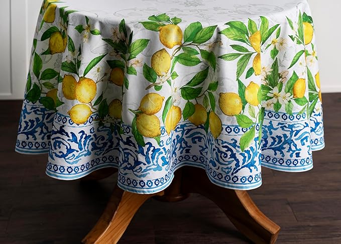 Maison d' Hermine Table Cloth Round Table 100% Cotton 69 Inches Tablecloth Reusable Decorative Everyday Use for Dining Room, Farmhouse, Home, Party, Festive & Wedding Spring Summer - Cedrat