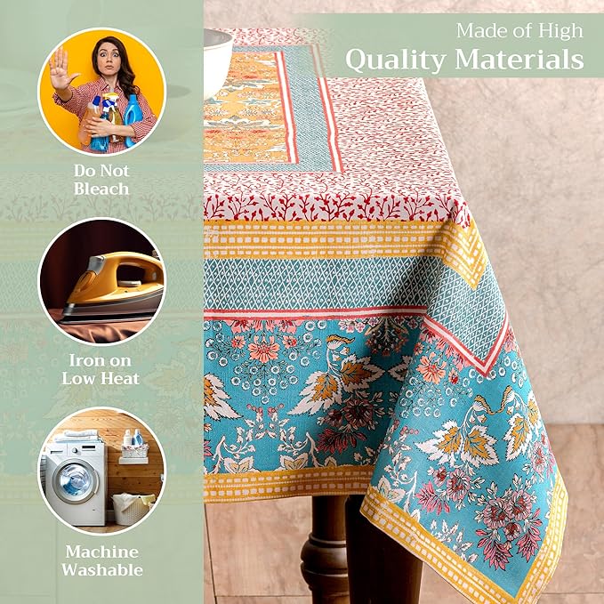 Maison d' Hermine Table Cloth Rectangle Table 100% Cotton 54 x 72 Inches Tablecloth Reusable Decorative Everyday Use for Dining Room, Farmhouse, Home, Party, Festive & Wedding Spring Summer - Marquise