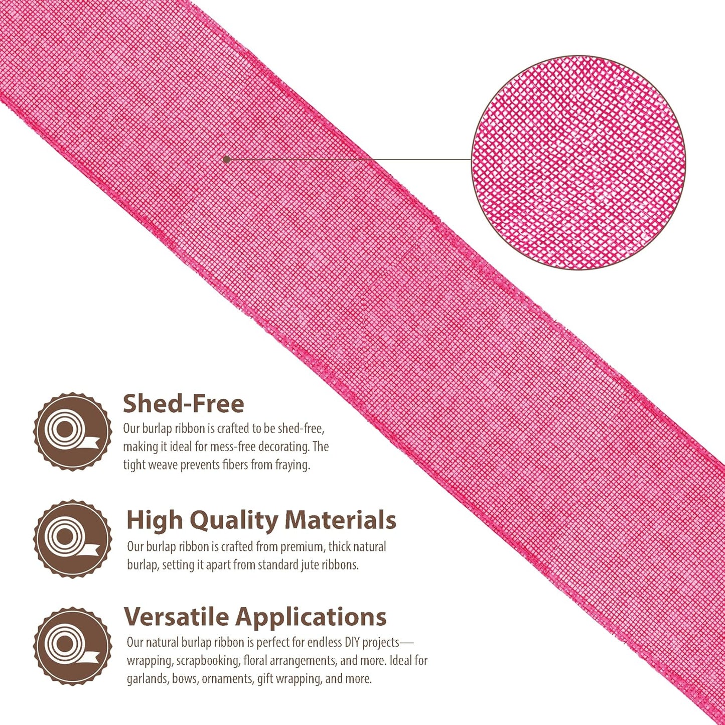 Mandala Crafts Hot Pink Burlap Ribbon 2.5 Inches Wide Jute Ribbons for Crafts - 20 Yds Roll Rustic Burlap Wrap Trim Ribbons for Wreaths Bows Wedding Party Decoration