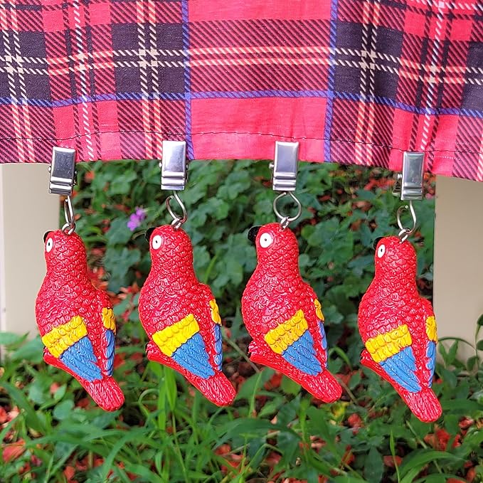 TwoFish Home Set of 4 Red Parrot Resin Tablecloth Weights Clips Red Parrot Handicraft Tablecloth Clamps Pack of 4