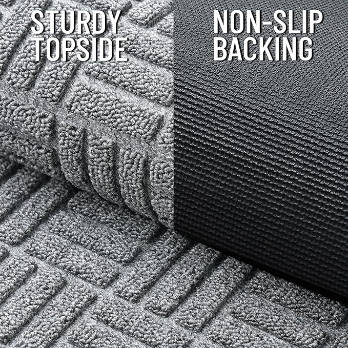 OLANLY Front Door Mat Outside Entrance 47x23, Absorbent, Heavy Duty Sturdy Natural Rubber Doormat Indoor Outdoor, Non-Slip, Stain and Fade Resistant, Low Profile Floor Mat for Entryway, Charcoal Gray