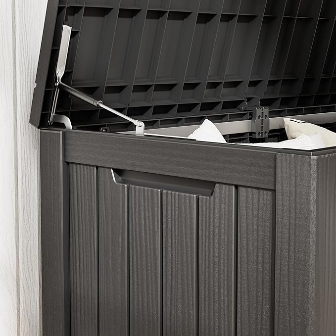 NUNU LAB Outdoor Storage Box 150 Gallon,Resin Large Sturdy Deck Box, Backyard Outside Storage Box Waterproof with Double Wall Panels,Package Delivery Box,Garden Box,Tool Box,Outdoor Hose Storage Bin