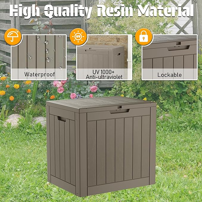 NUNU LAB 31 Gallon Outdoor Storage Box Waterproof, Outside Package Delivery Deck Boxes with Lockable Lid, Backyard Storage Bin For Garden Tools, Patio Cushions Accessories, Gray