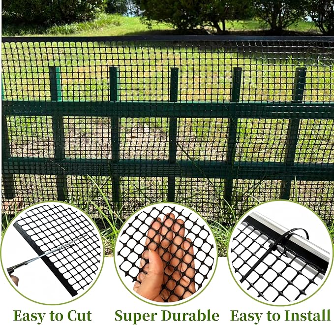 PotatoLife Plastic Wire Mesh Fence, Balcony Fence for Baby and Pets, Safety Fence, Stair Protector, Poultry, Garden, Tree Support, Durable Material, Free Zip Ties (Black, 15.7'' x 10')