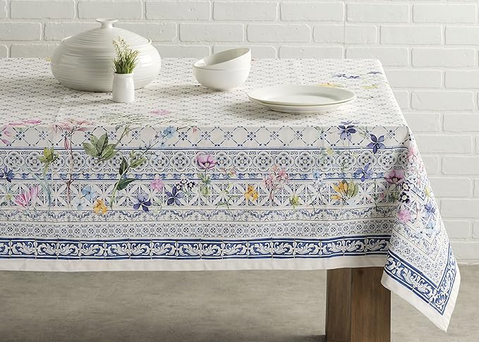 Maison d' Hermine Table Cloth Rectangle Table 100% Cotton 70 x 120 Inches Tablecloth Reusable Decorative Everyday Use for Dining Room, Farmhouse, Home, Party, Festive & Wedding Spring Summer - Faience
