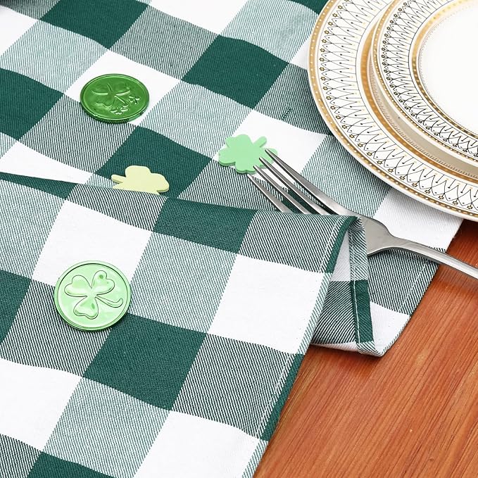 Green Plaid Table Runner 2 Packs 13 x 84 inch Buffalo Check Table Runner St. Patrick's Day Cotton Dresser Scarves for Home Party Dinner Gatherings Decorations