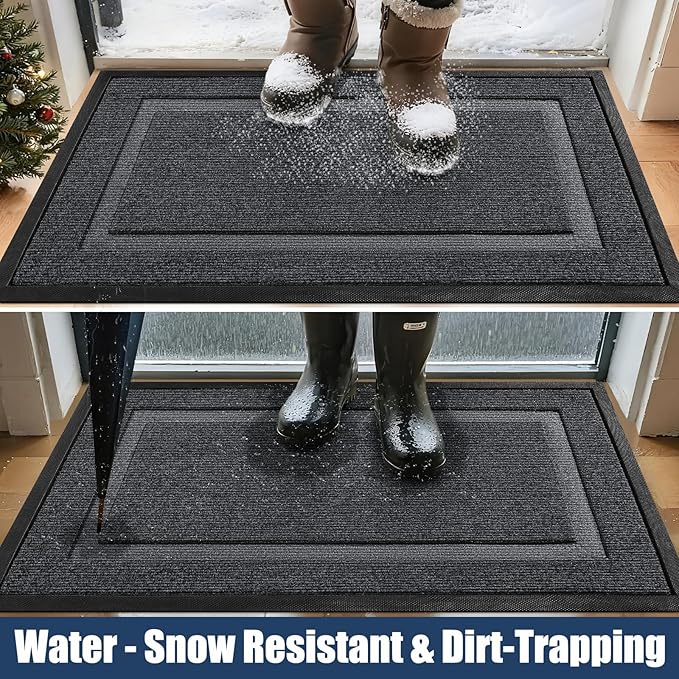 Large Front Door Mat Outside Entrance Indoor Doormat, 47" x 30" Outdoor Mats for Patio Waterproof, Outdoor Door Mats for Outside Entry, Indoor Rugs for Entryway, Sturdy Natural Rubber, Drak Gray
