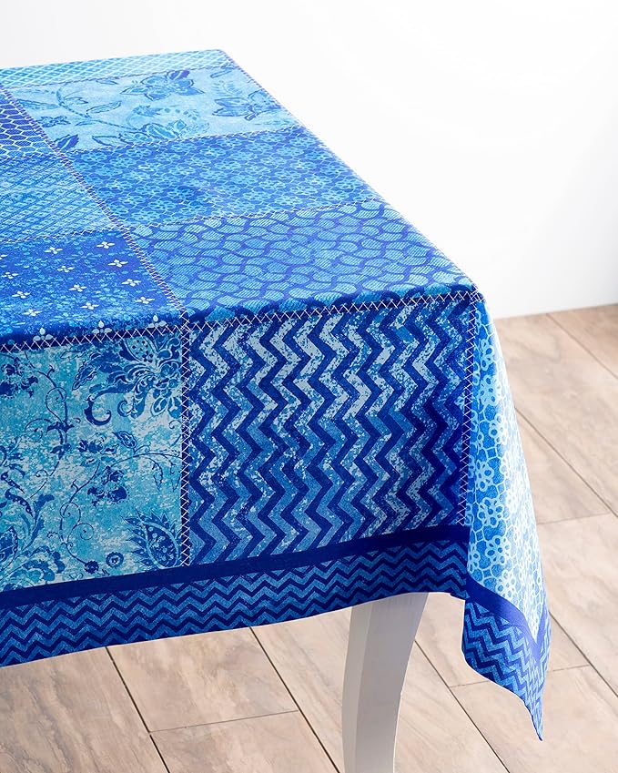 Maison d' Hermine Table Cloth Rectangle Table 100% Cotton 70 x 90 Inches Tablecloth Reusable Decorative for Dining Room, Farmhouse, Home, Party, Festive & Wedding Spring Summer - Indigo Love