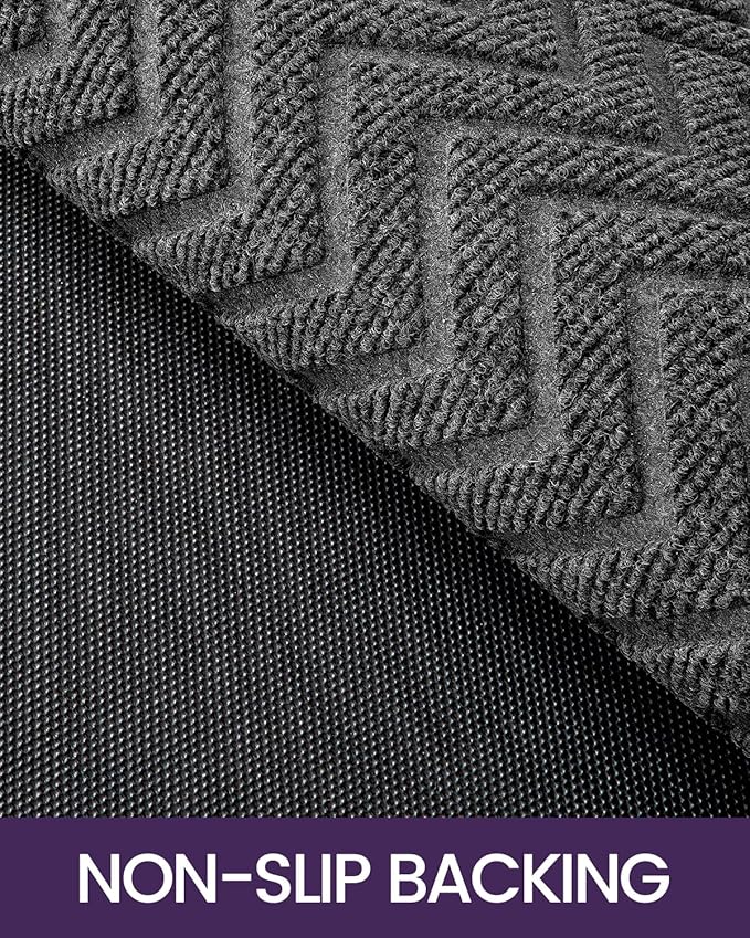 DEXI Front Door Mat Outside Entrance, 3x5 ft Rubber Entry Doormat Heavy Duty, Welcome Mats Non Slip for Inside House Floor Entryway Back Doors Exterior Patio, Chevron Dark Grey