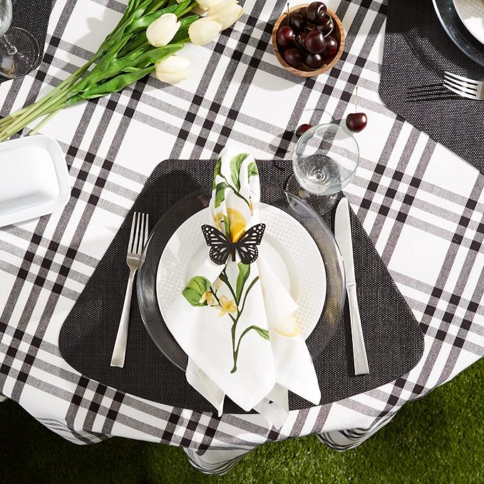 DII PVC Tabletop Collection Woven Indoor/Outdoor, Wedge Placemat Set, Black, 6 Piece