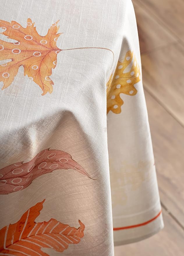 Maison d' Hermine Table Cloth Round Table 100% Cotton 69 Inches Fall Tablecloth Reusable Everyday Use for Thanksgiving Christmas Decorations Dining Farmhouse Party (Colours of Autumn)
