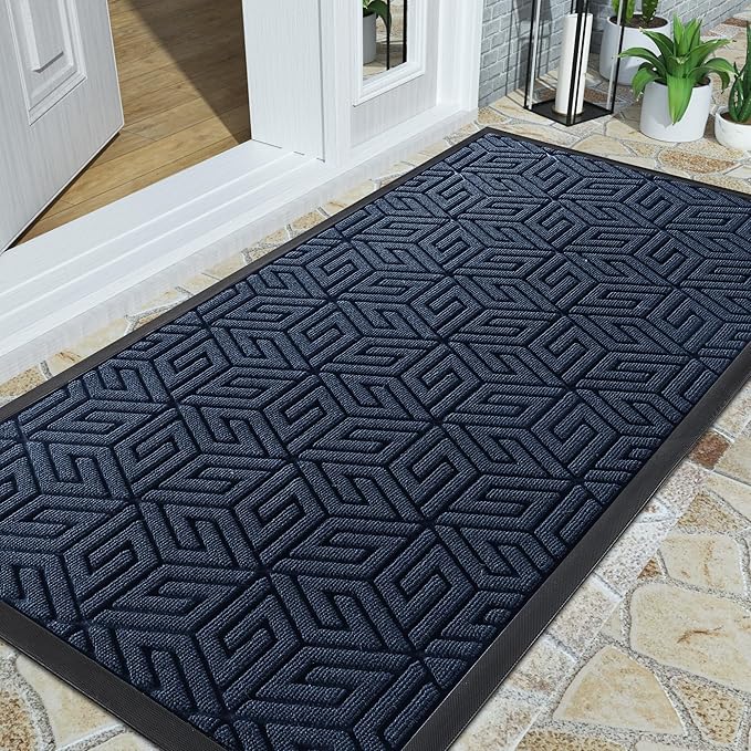 Yimobra Large Door Mat 47x24, All-Weather Waterproof Outdoor Mats for Front Door, Non Slip Rubber Doormat for Patio Proch Outside Entryway Indoor, Blue