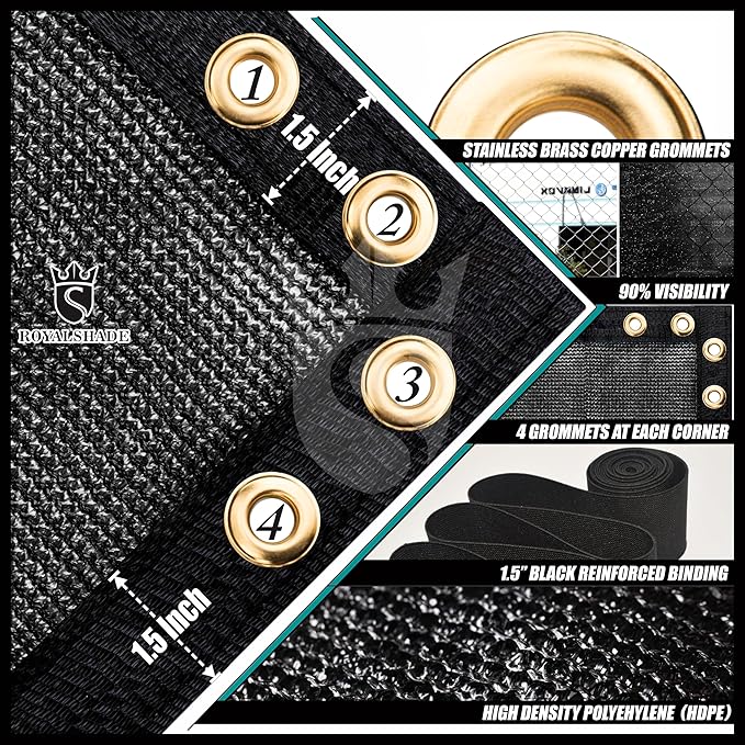 Royal Shade Custom Size 4' x 136' Black Fence Privacy Screen Windscreen Cover Netting Mesh Fabric Cloth - Cable Zip Ties Included (We Make Custom Size)