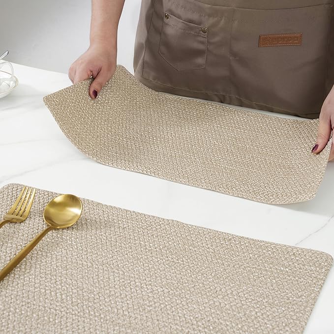 POLYTE Indoor/Outdoor Washable Woven Vinyl Table Dining Placemats, Set of 4