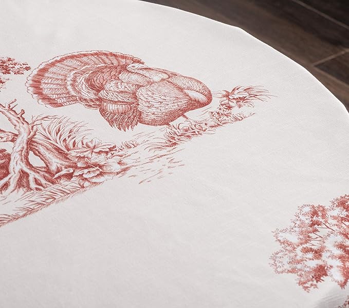 Maison d' Hermine Table Cloth Round Table 100% Cotton 69 Inches Fall Tablecloth Reusable Everyday Use for Thanksgiving Christmas Decorations Dining Farmhouse Party (Holy Jouy - Red)